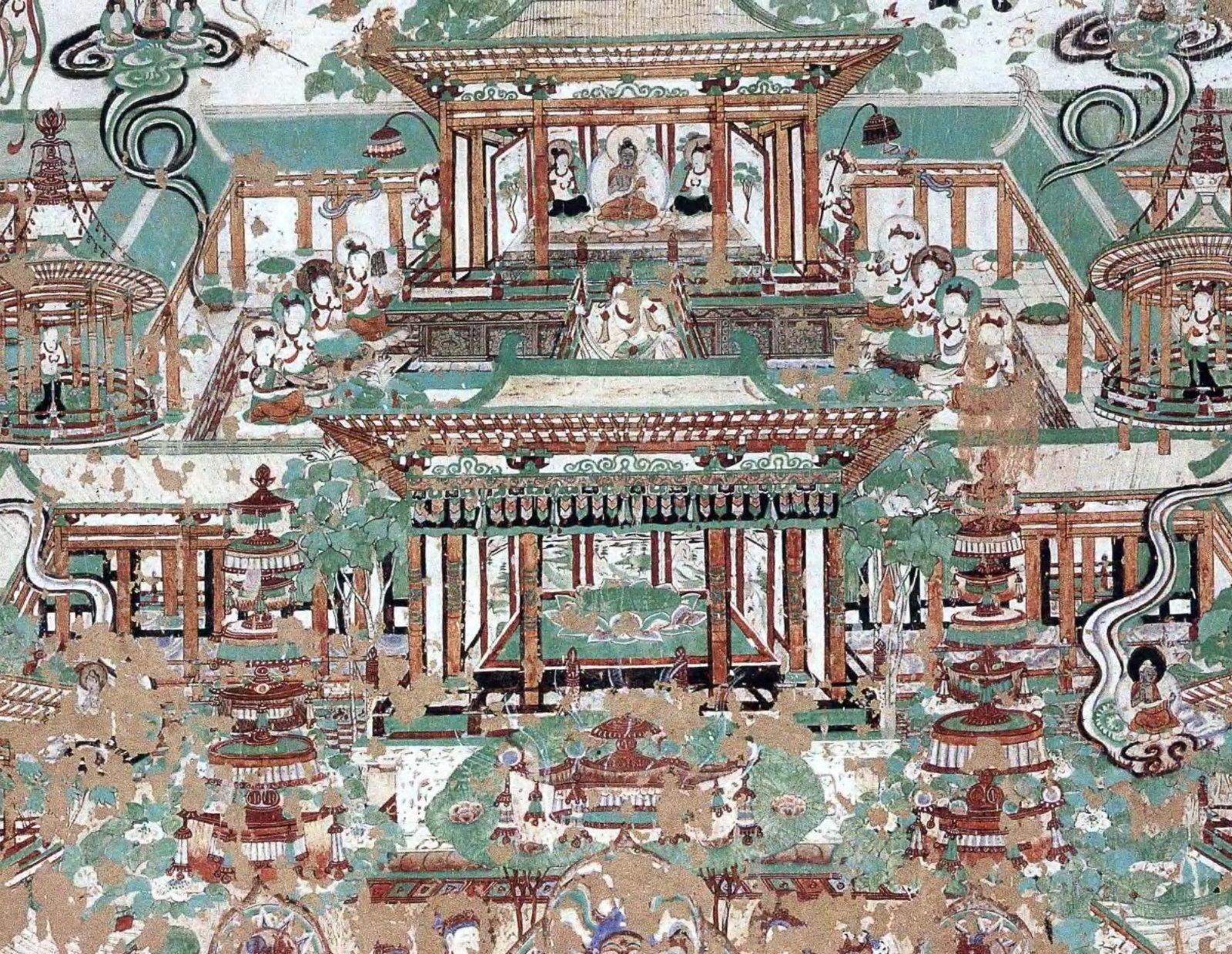 【神游千年，大美敦煌】中唐-159窟南壁-弥勒经变：剃度漱口、洗心革面；法华经变：比喻图解经义；观经变：乐舞翩跹；东壁门-维摩诘经变【高清大图 ...
