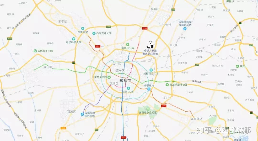 而當前成都市區的地面道路交通,二,三,四環線 第二繞城高速將市區團團