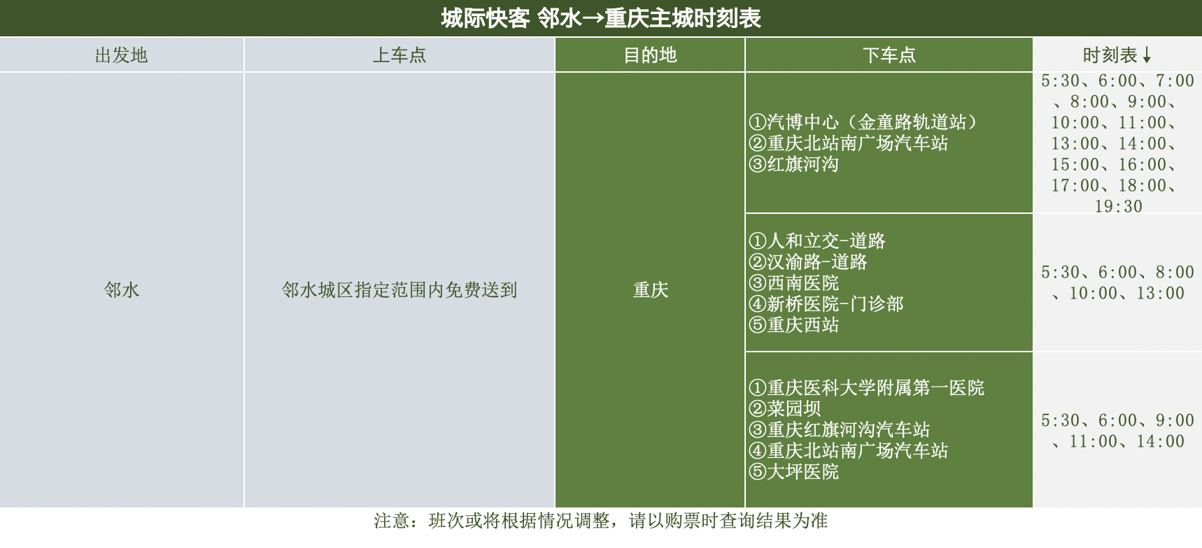 川渝之前的城際快客除了鄰水,還開通了