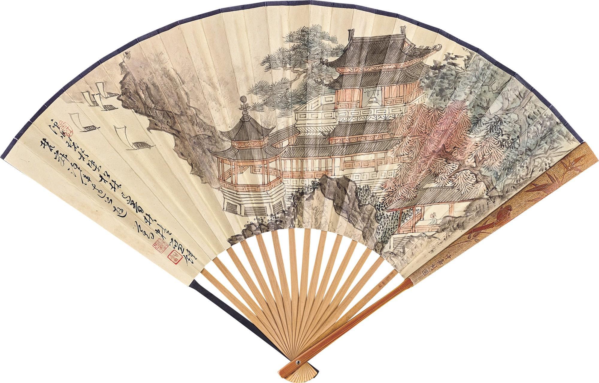 溥儒《江楼帆远》