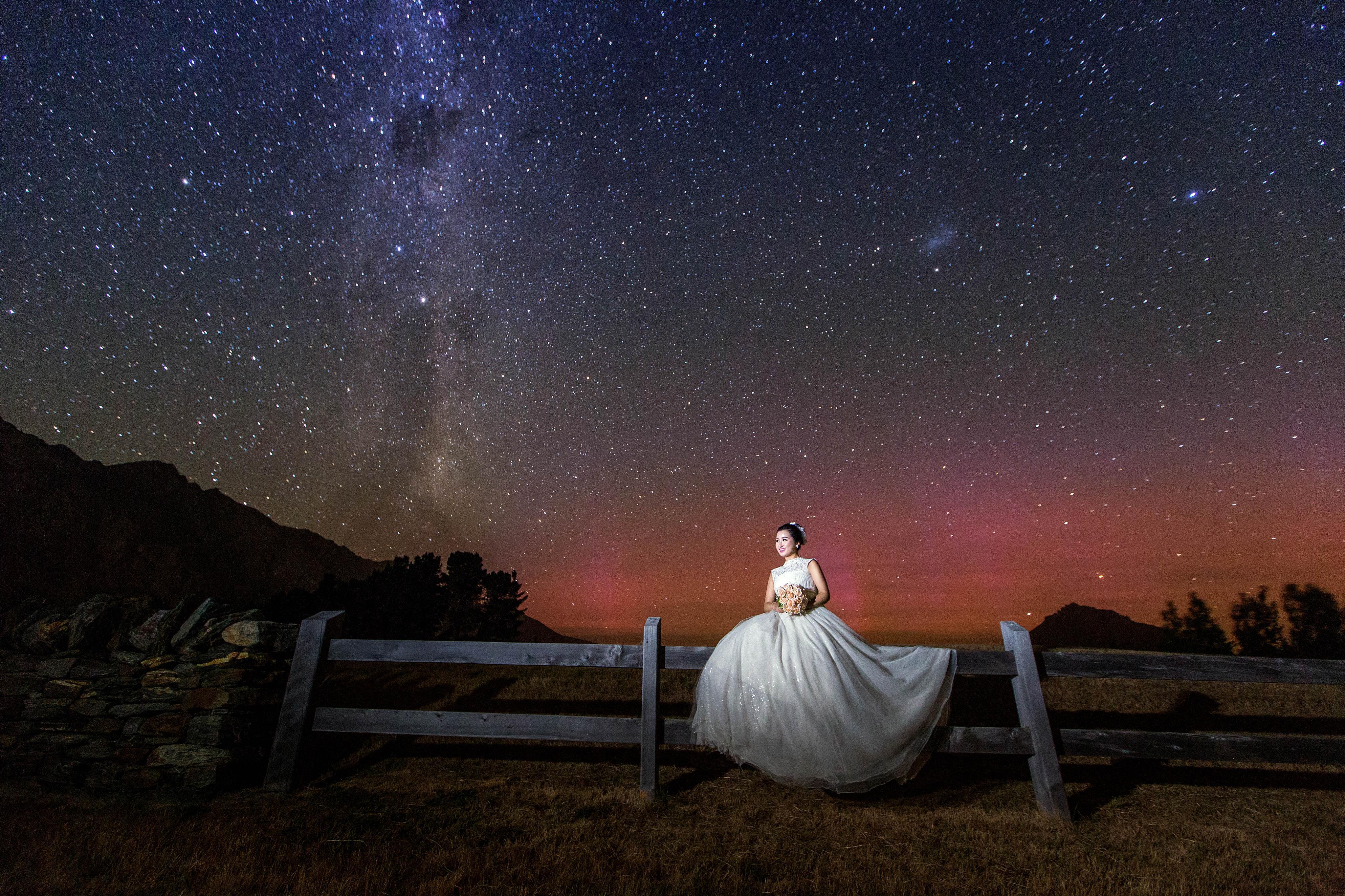 新西兰冬季6-8月,极光季,也是星空婚纱照的最美季节