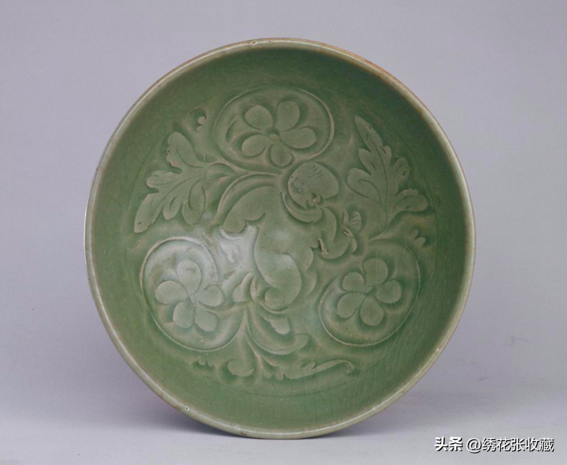 中国美術 宋代 耀州窯茶碗 鳳 鳥 宋 耀州 酒器 耀州窯青磁花彫