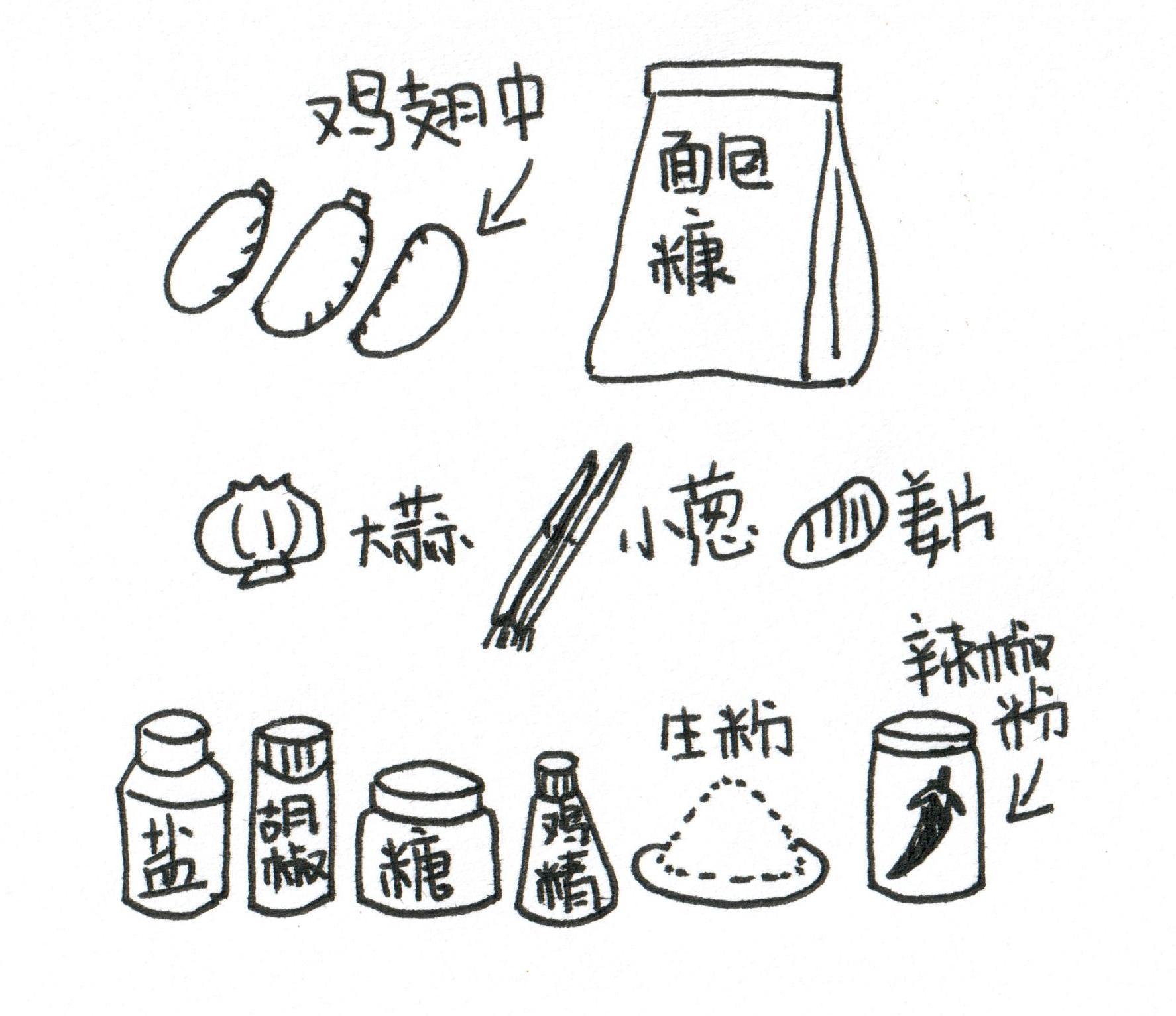 面包糠混合着蒜香鸡翅外酥里