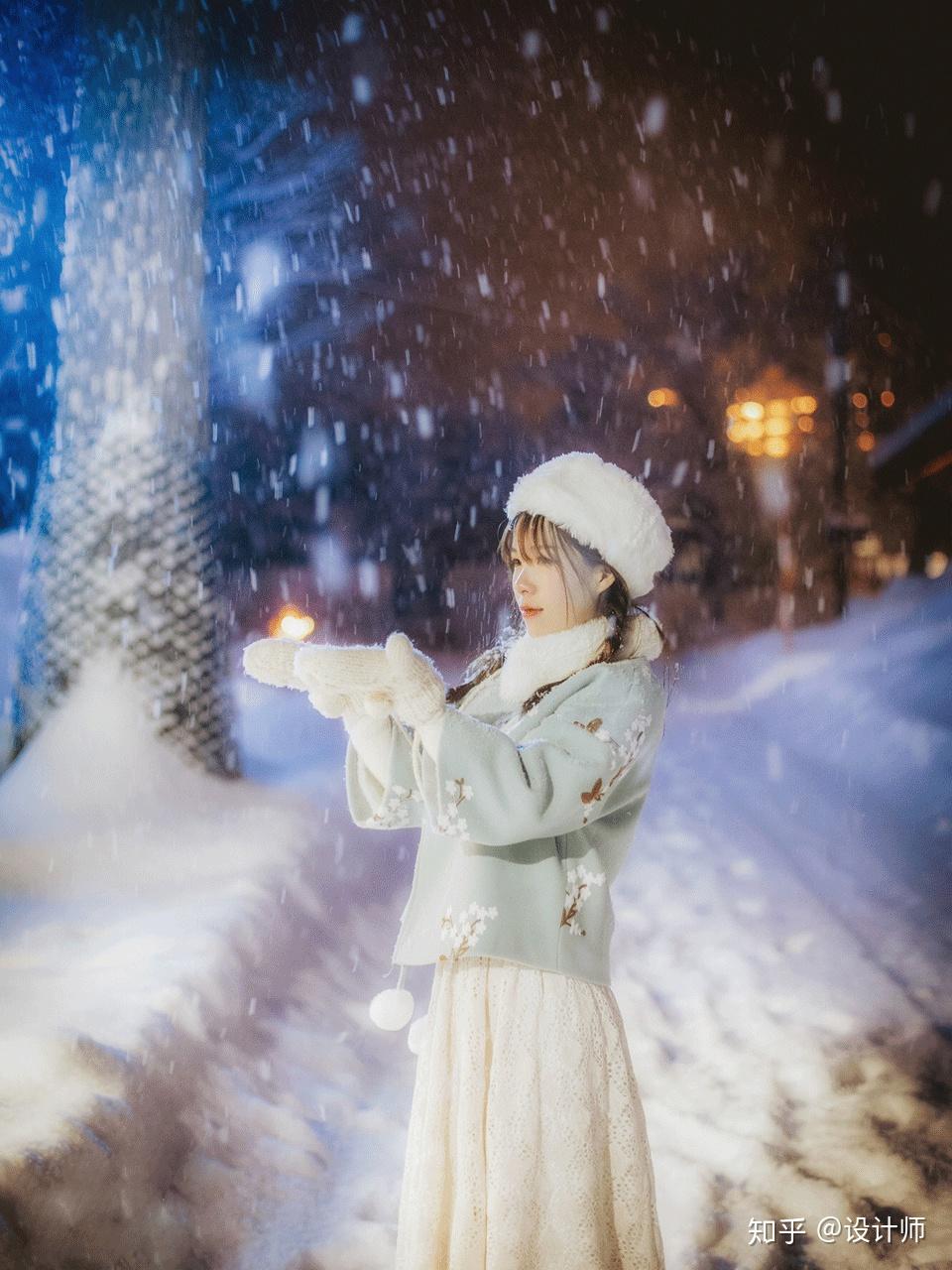 让雪花落在自己的身上去抓拍