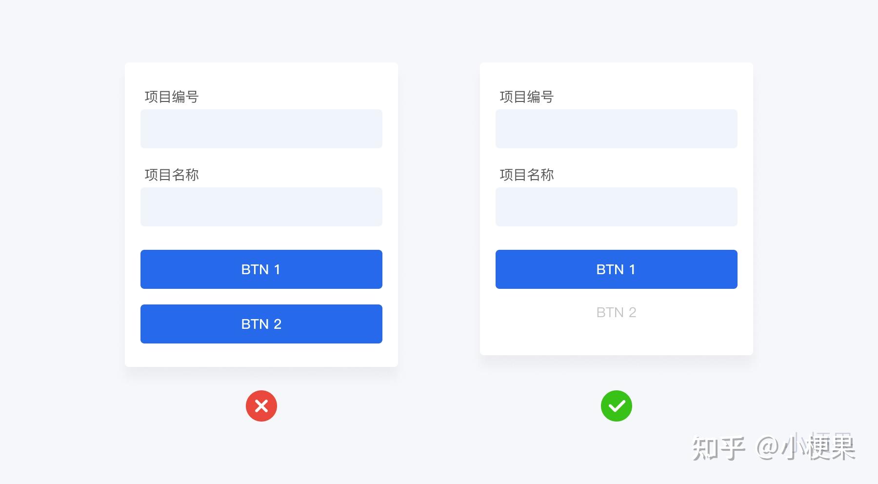 在一个表单模块中,始终保持一个主操作按钮,若存在多个按钮的情况,则