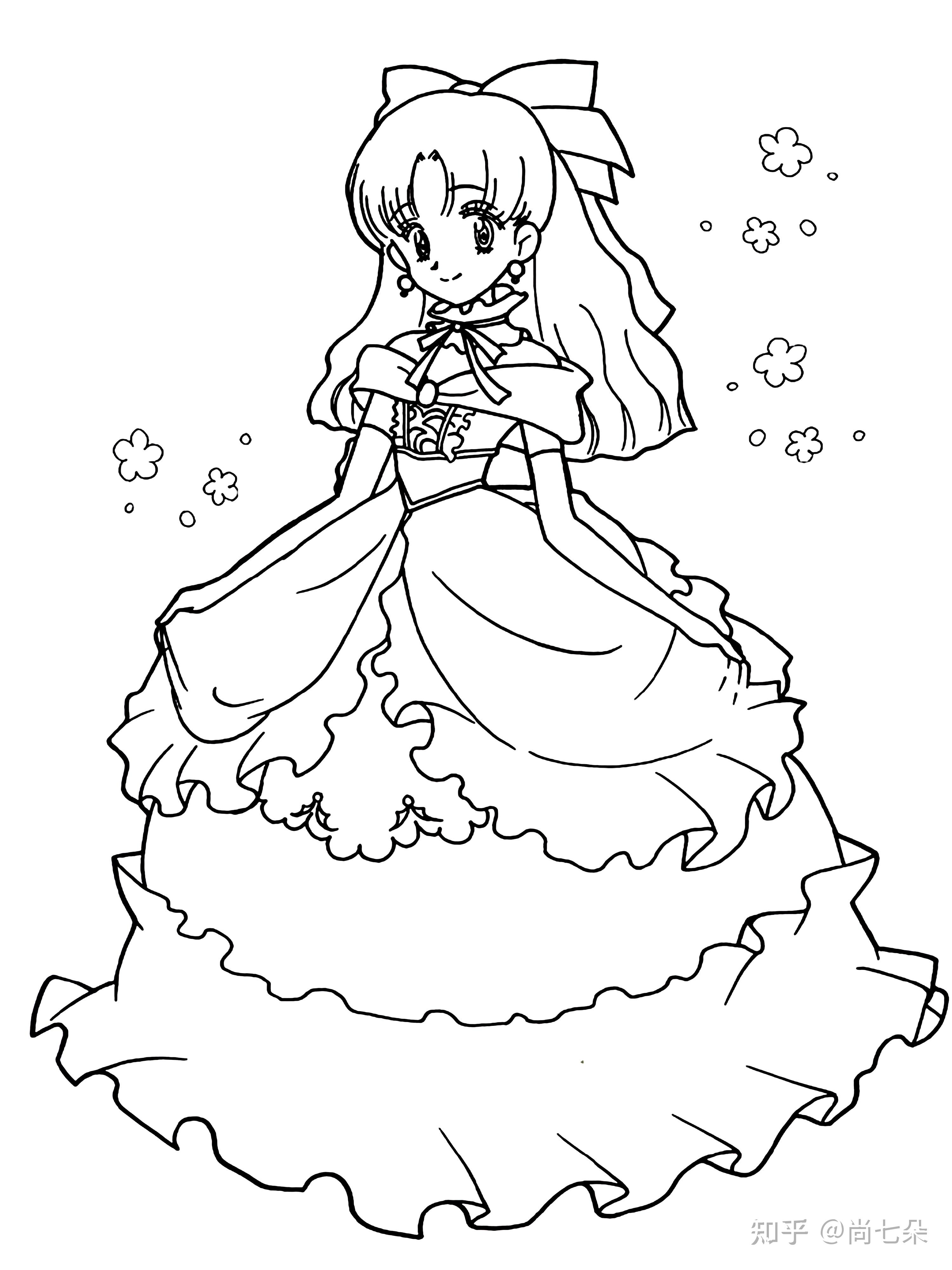 卡通漫画美女涂色填色卡涂鸦安静书美术学习资料儿童画素材资源4