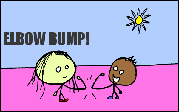这是什么意思?嗯--elbow bump.我们如何相互问候?
