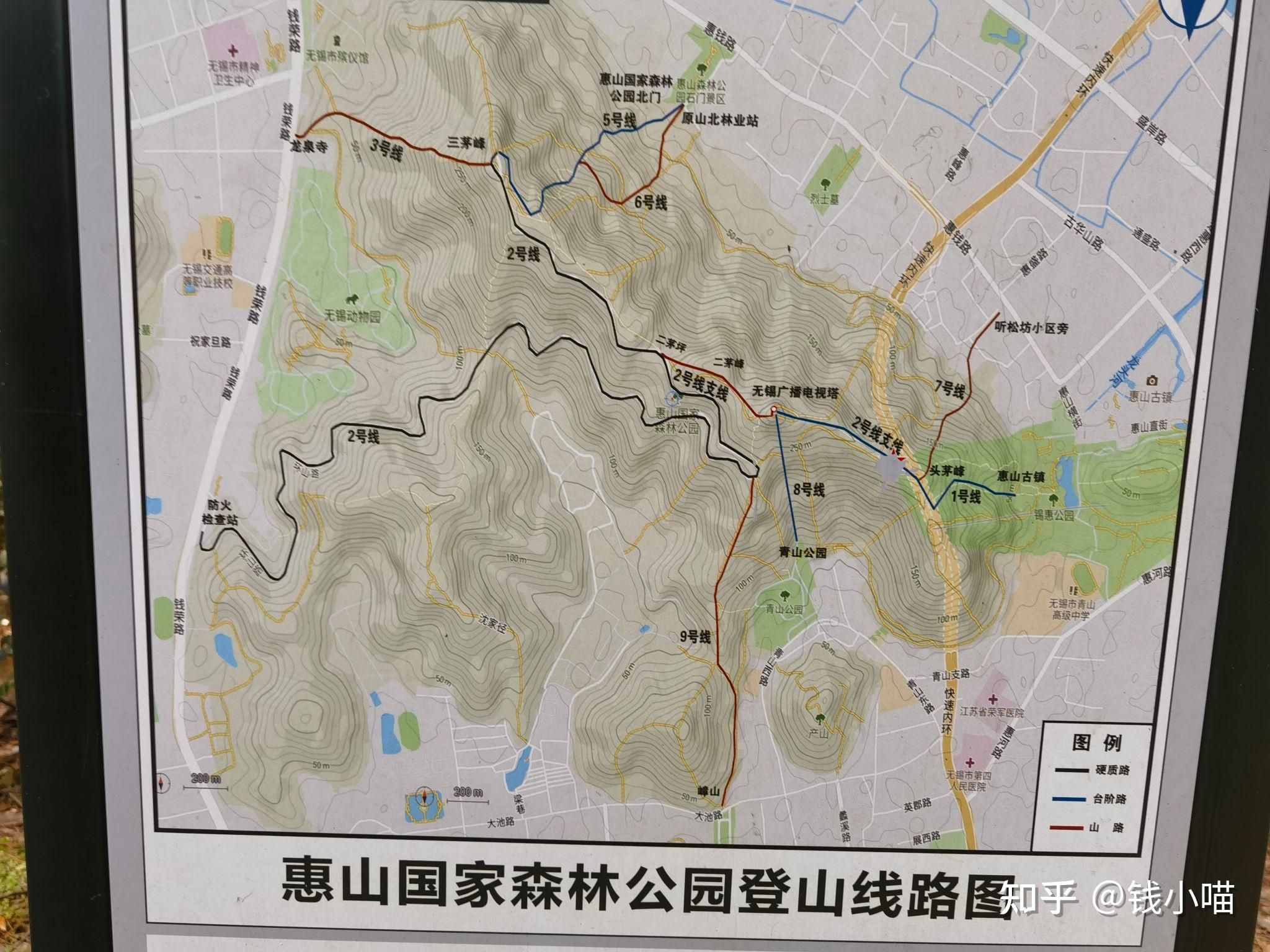 惠山登山线路官方地图上一共8条,共有头茅峰(缆车),二茅峰(电视塔),三