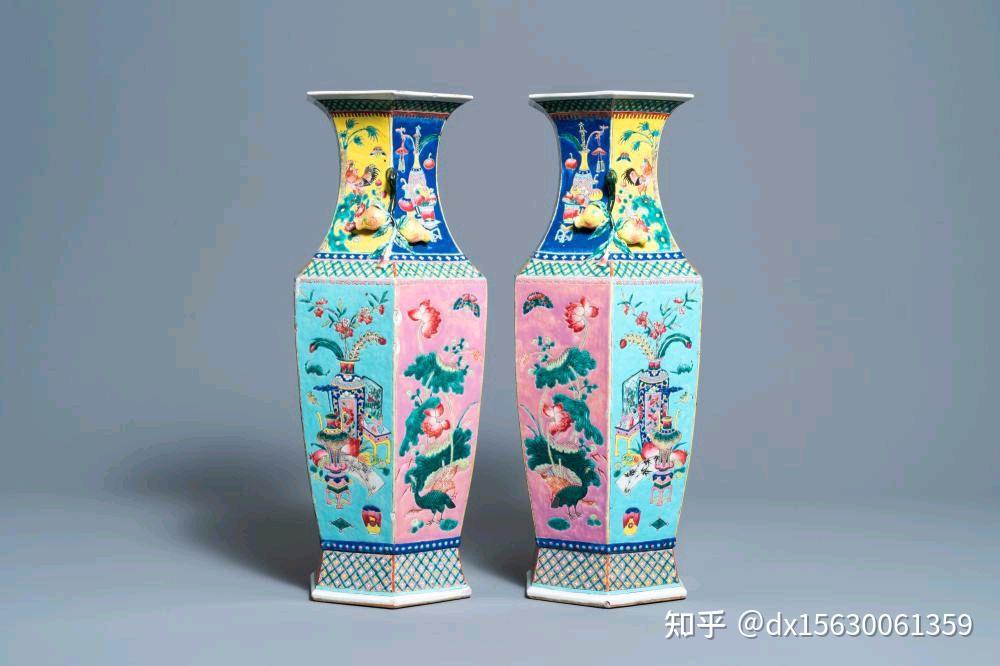 追回，19世纪 粉彩博古纹六方瓶 - 知乎