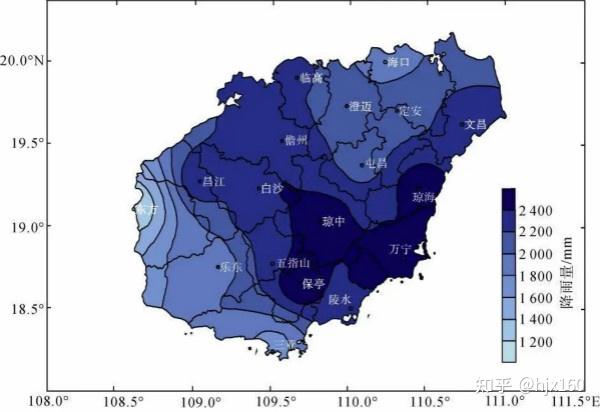 海南降雨量空间分布不均(图1),岛中部及东北部雨量多,西南部雨量少