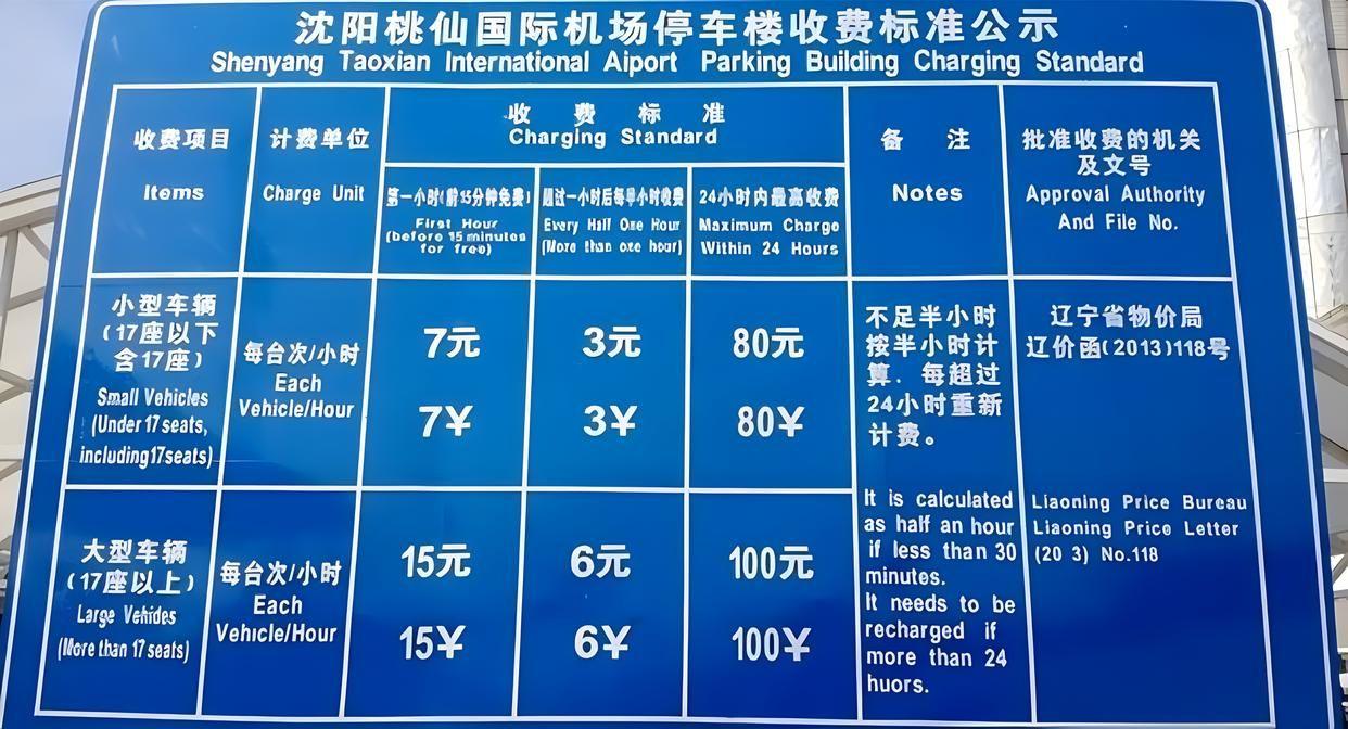 瀋陽桃仙機場停車場收費標準