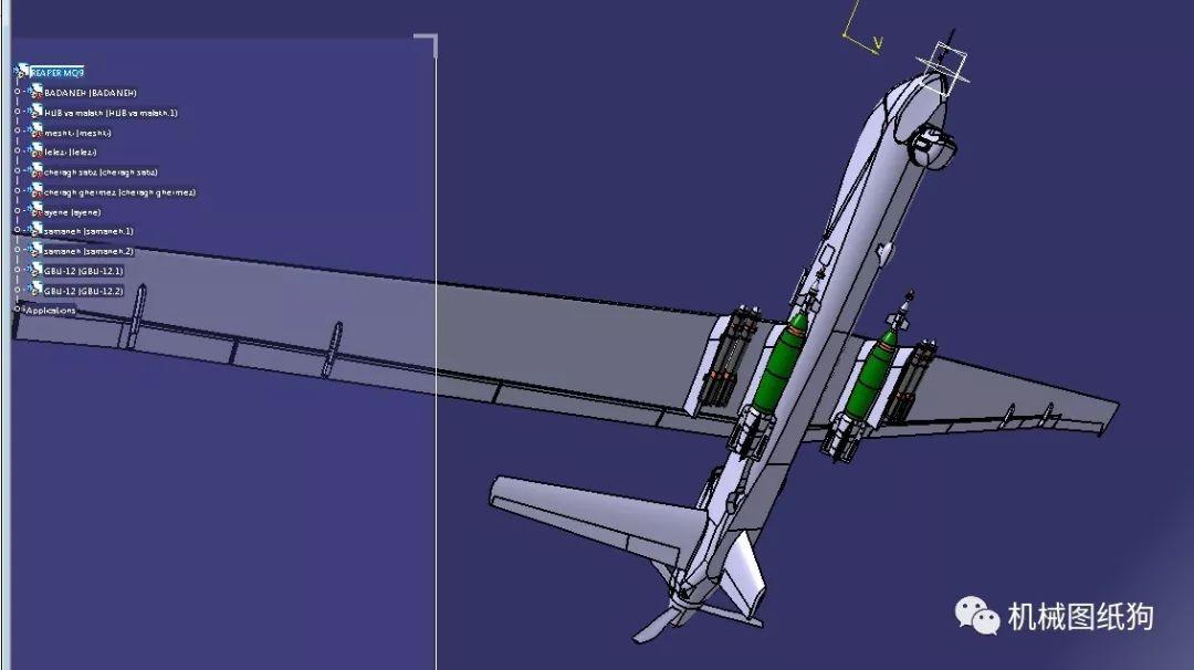 飞行模型mq9无人机3d数模图纸catia设计附igsstep