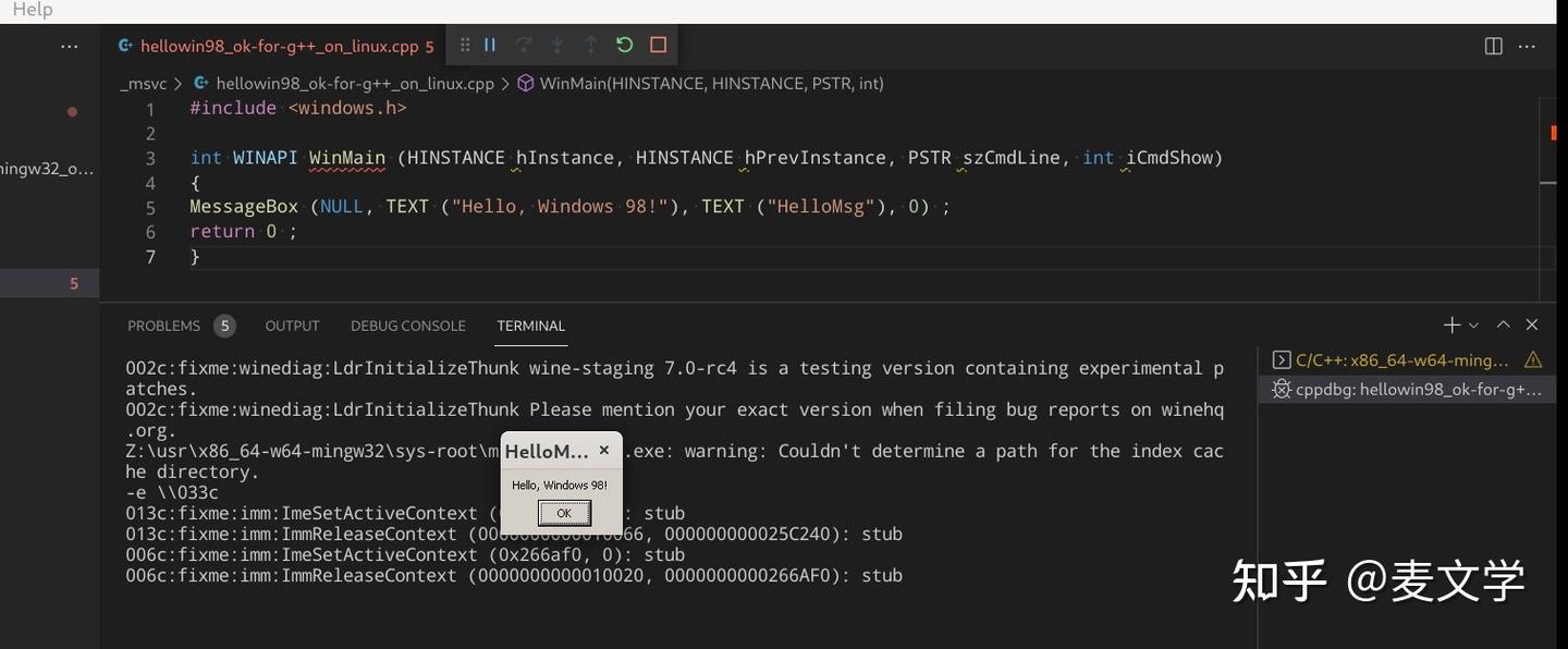 VS CODE 笔记： 在 LINUX 下用于学习 PROGRAMMING WINDOWS Win32 API Hello World 的简单 ...