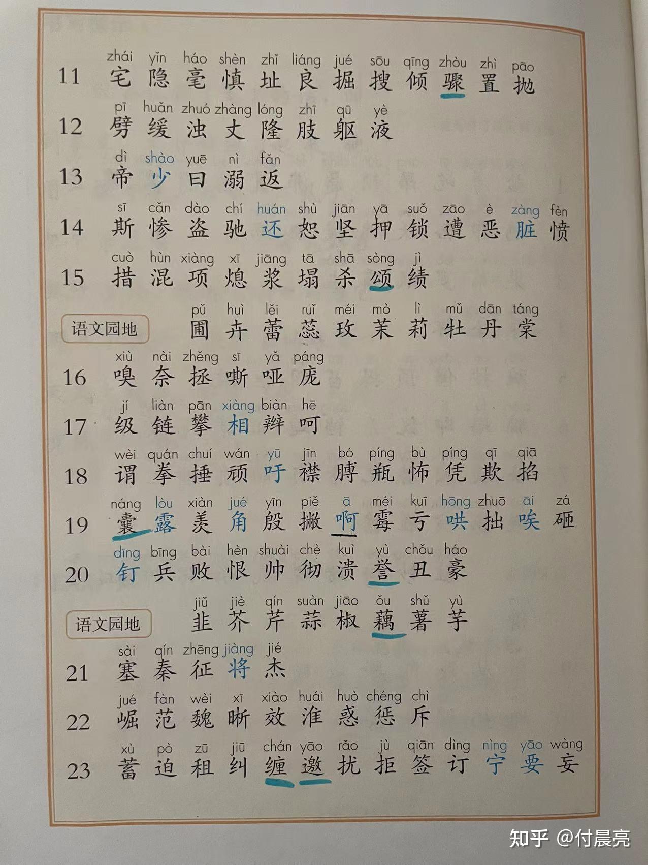 部编版语文四年级上册识字表