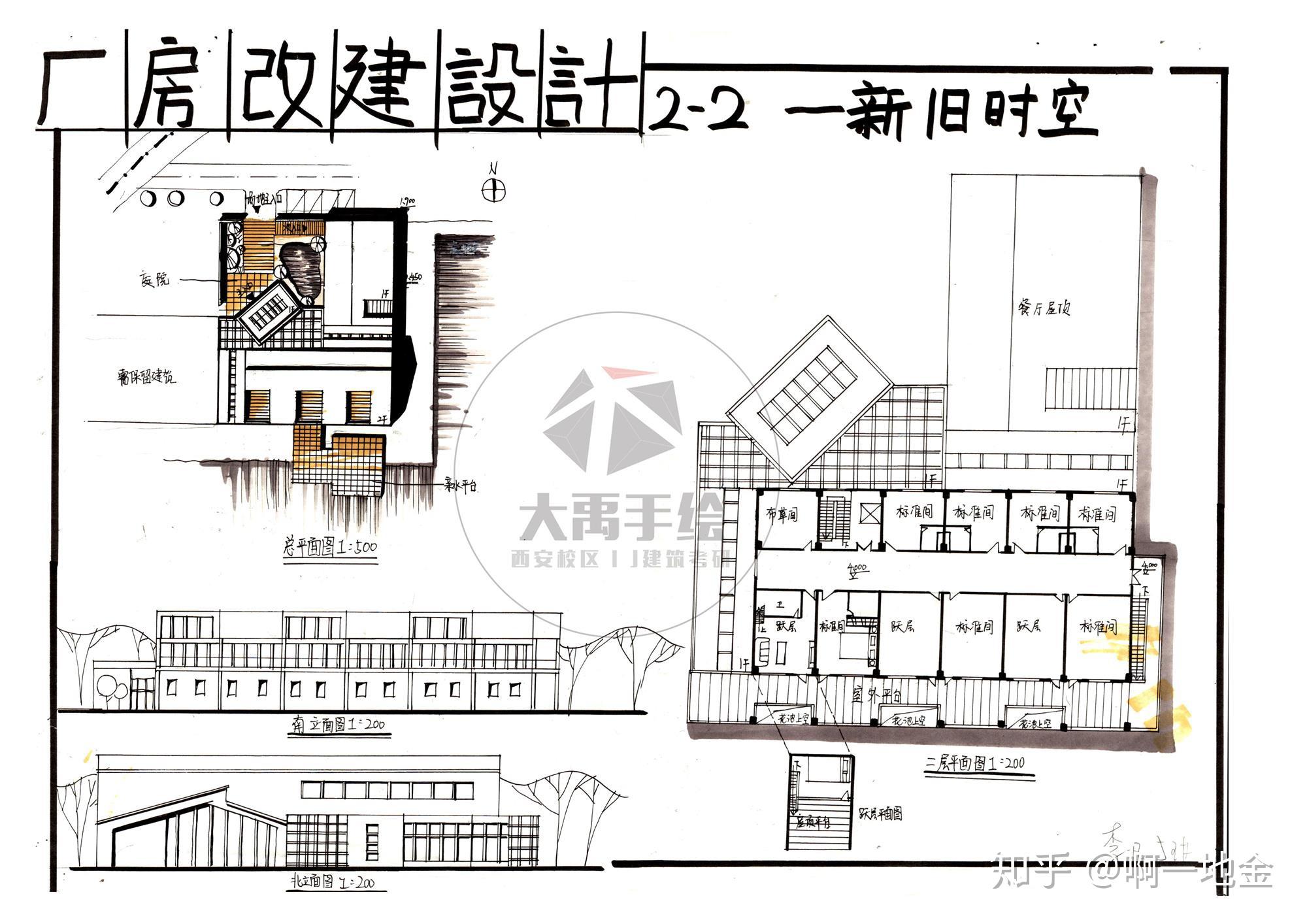 今日分享二厂房改建设计大禹手绘2020寒假班建筑快题作品欣赏
