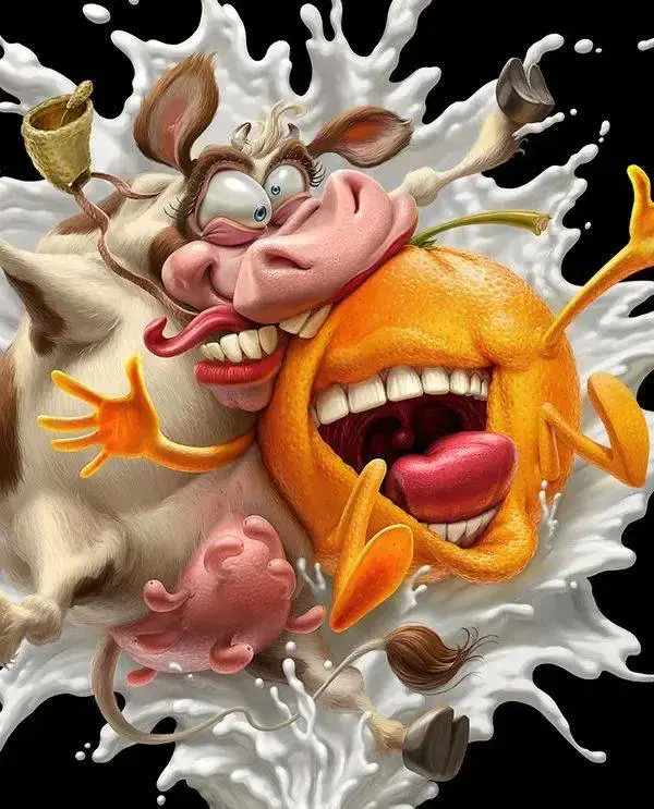 甚至变形从瓶子里喷射出的牛奶极具张力采用了十分夸张的拟人手法海报