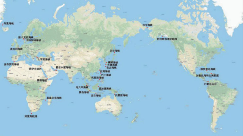 16條海上通道中,太平洋有5條:馬六甲海峽,巽他海峽,望加錫海峽,朝鮮