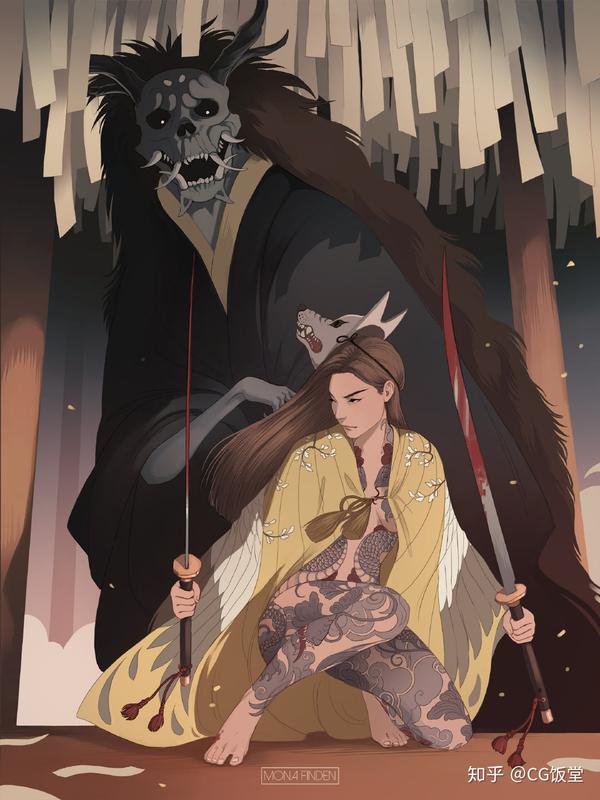 和风鬼神插画 画面很有故事 画师 mona finden
