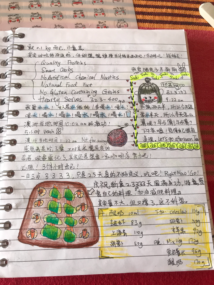 附上我的减肥手写记录 真的是心路历程 从一开始乱来 到后面有根据的