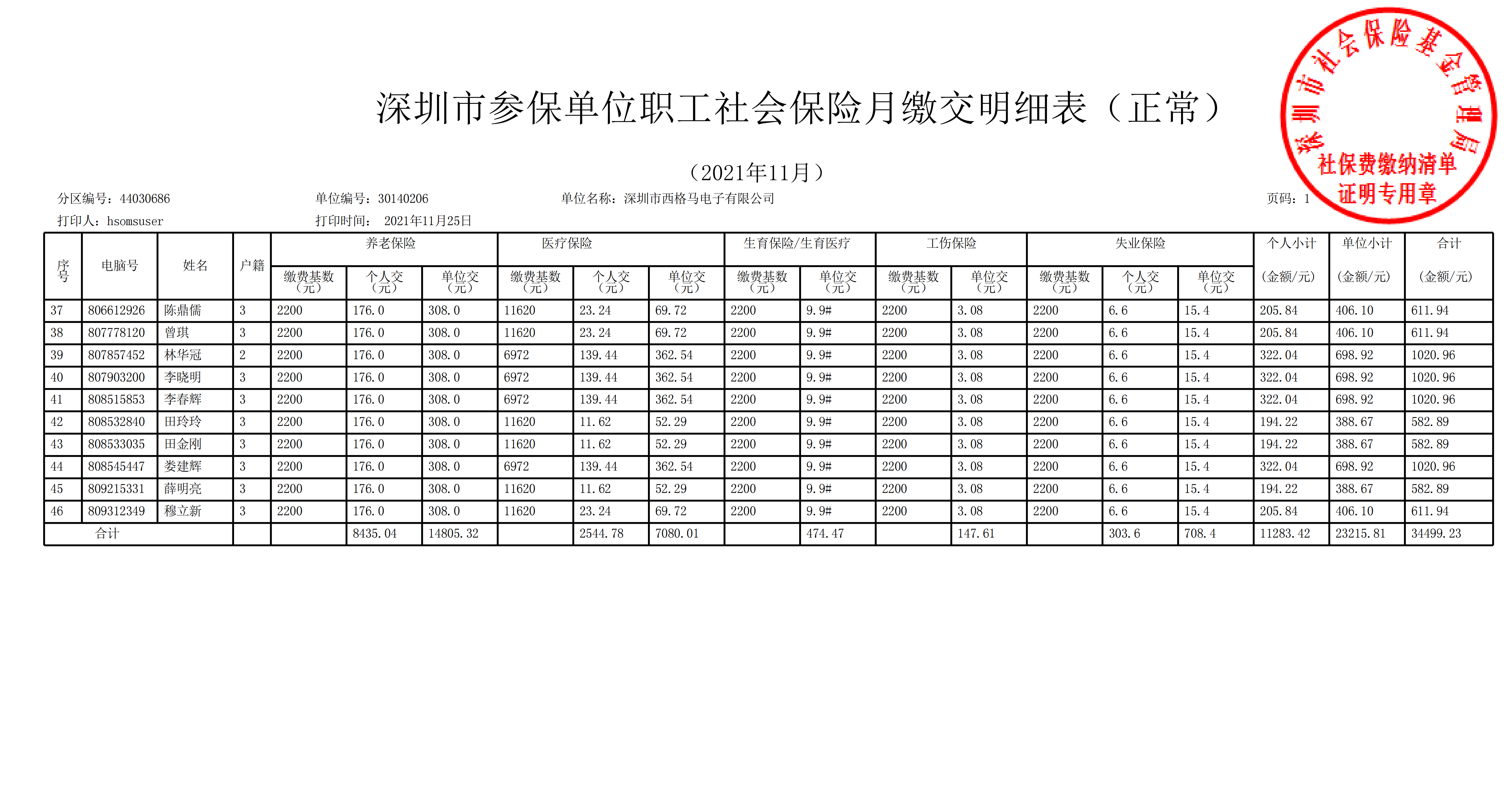 社保缴费清单图片