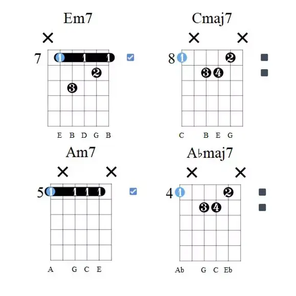 下面的这组和弦,我就直接用到了伴奏里em7