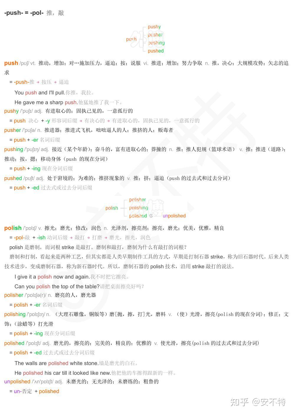 词根词缀背单词,每日一组词根:-push- = -pol- 推,敲 - 知乎