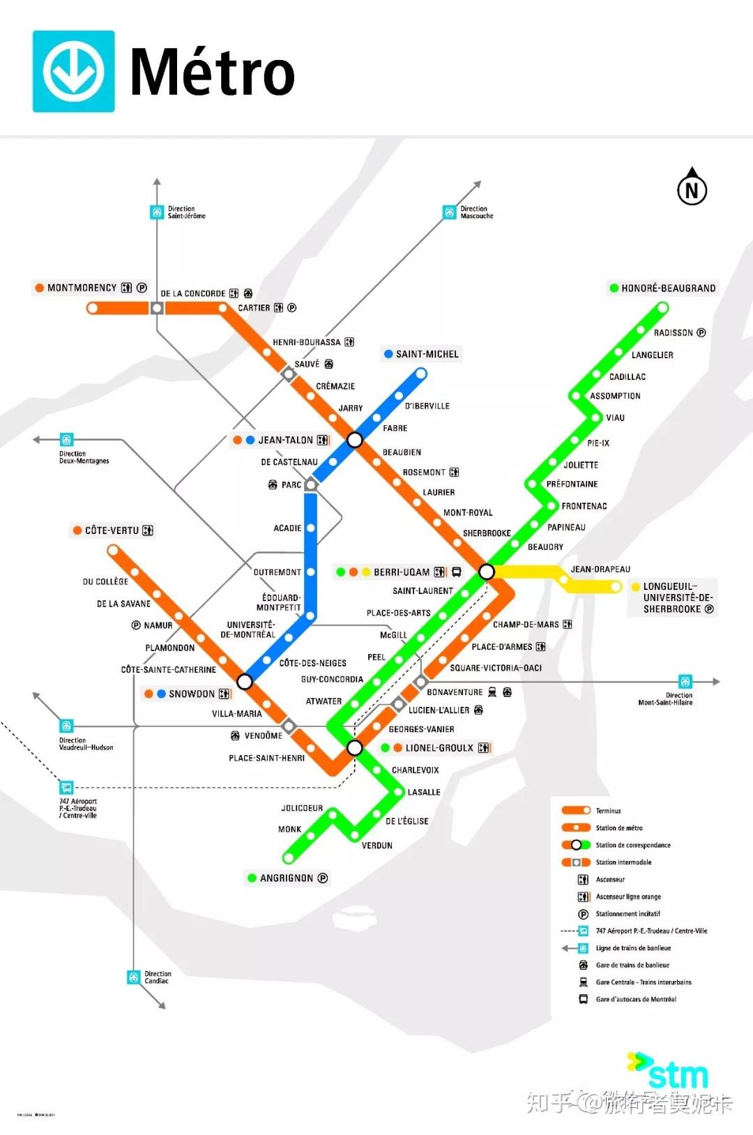 到 angrignon绿线蒙特利尔的地铁由4条线