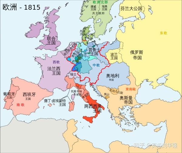 (维也纳会议后的欧洲局势,拿破仑战争给欧洲版图造成了不小变动)