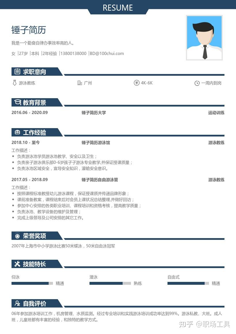 html可使用此简历模板在线制作:健身,拍照,游泳兴趣爱好:自由式 |精通