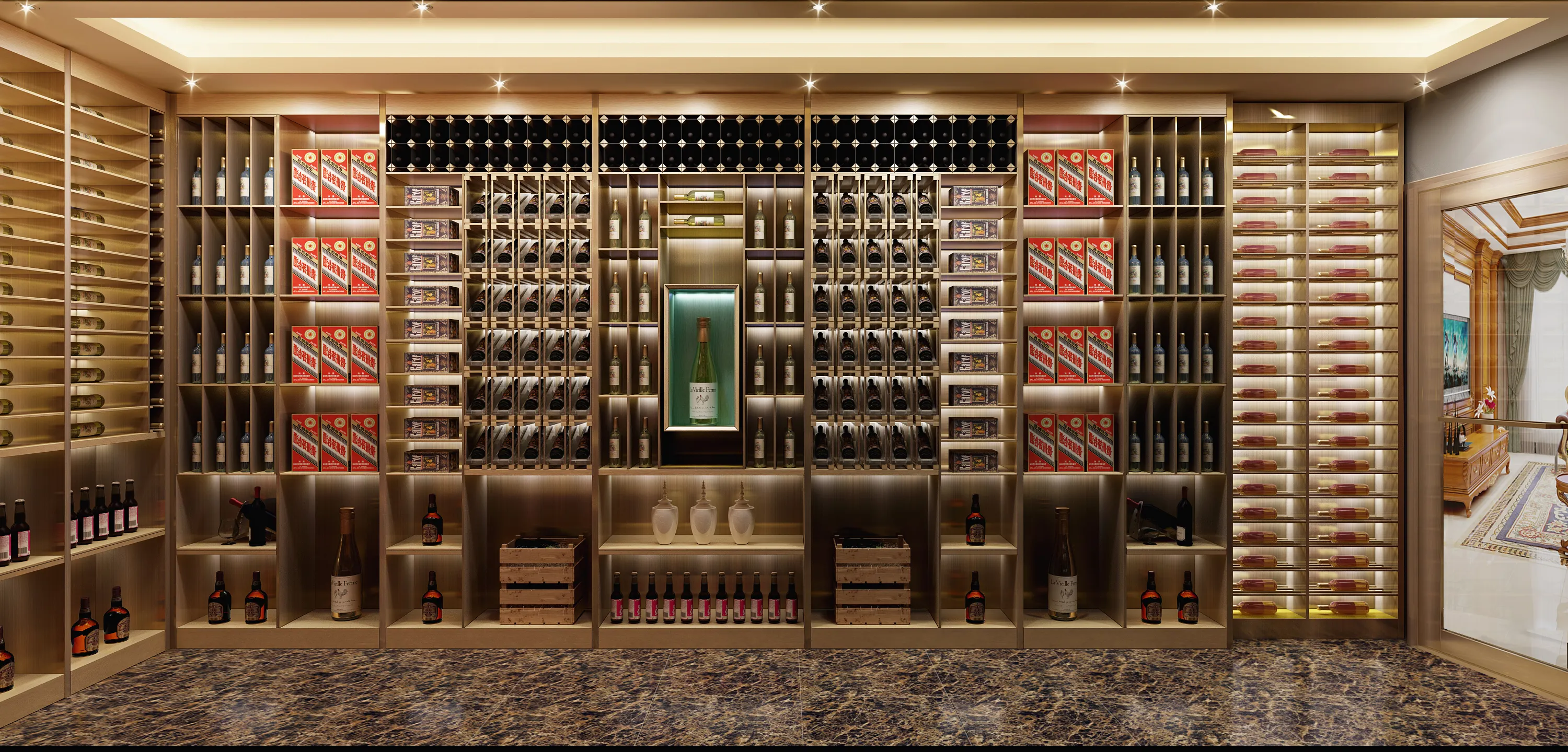 在别墅里,每一栋别墅都会有一个十几平米到几十平米的私人酒窖,这是