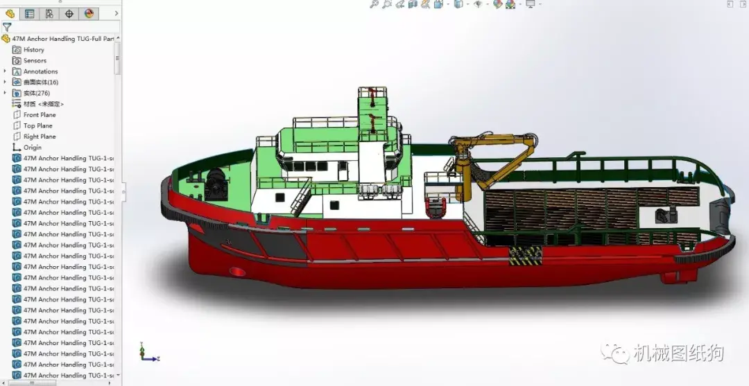 海洋船舶47m拋錨拖船3d圖紙solidworks設計附step