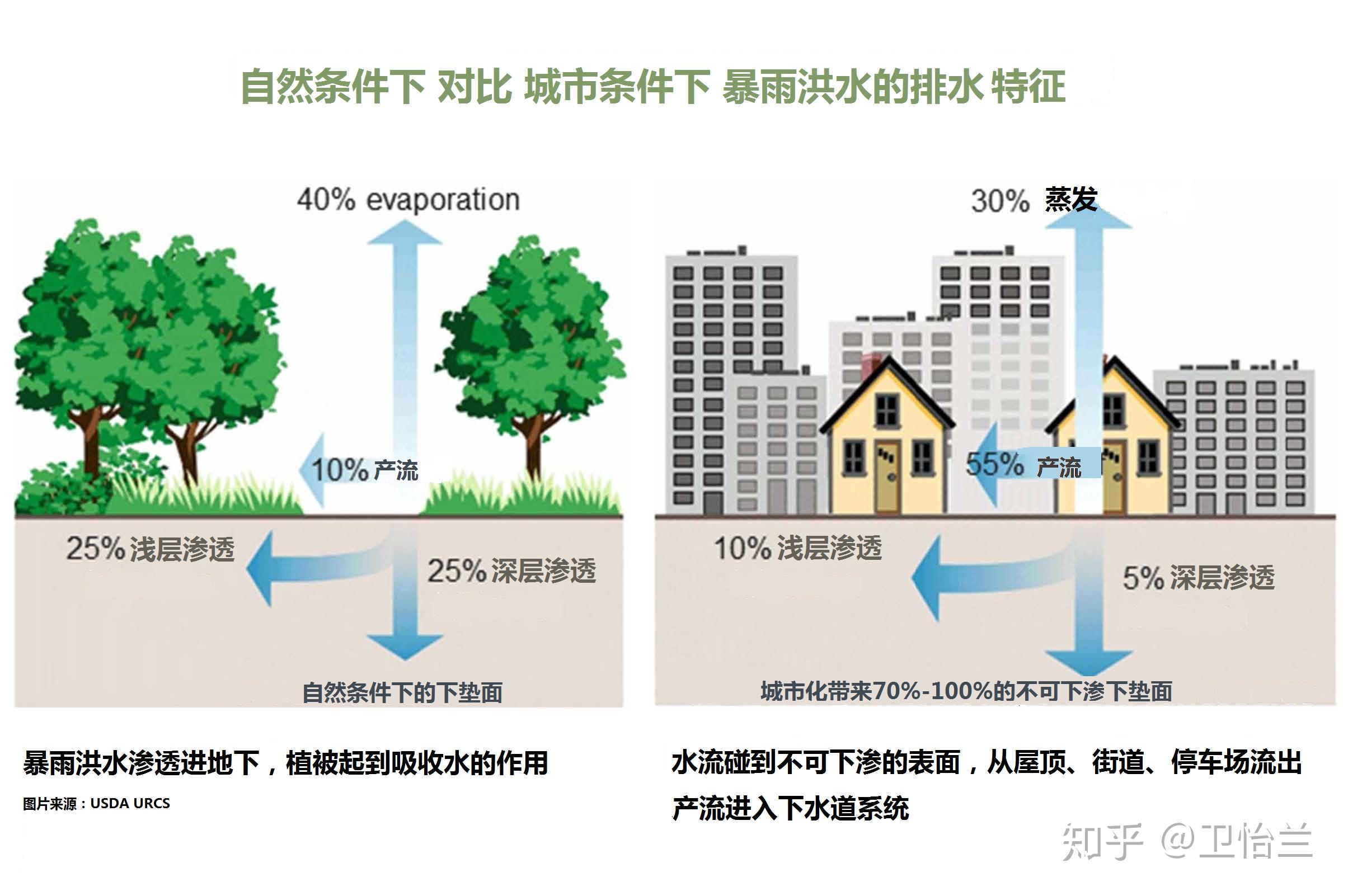 而不下雨的时候,因为地下水位下降,很多城市河流慢慢干涸,最终露出