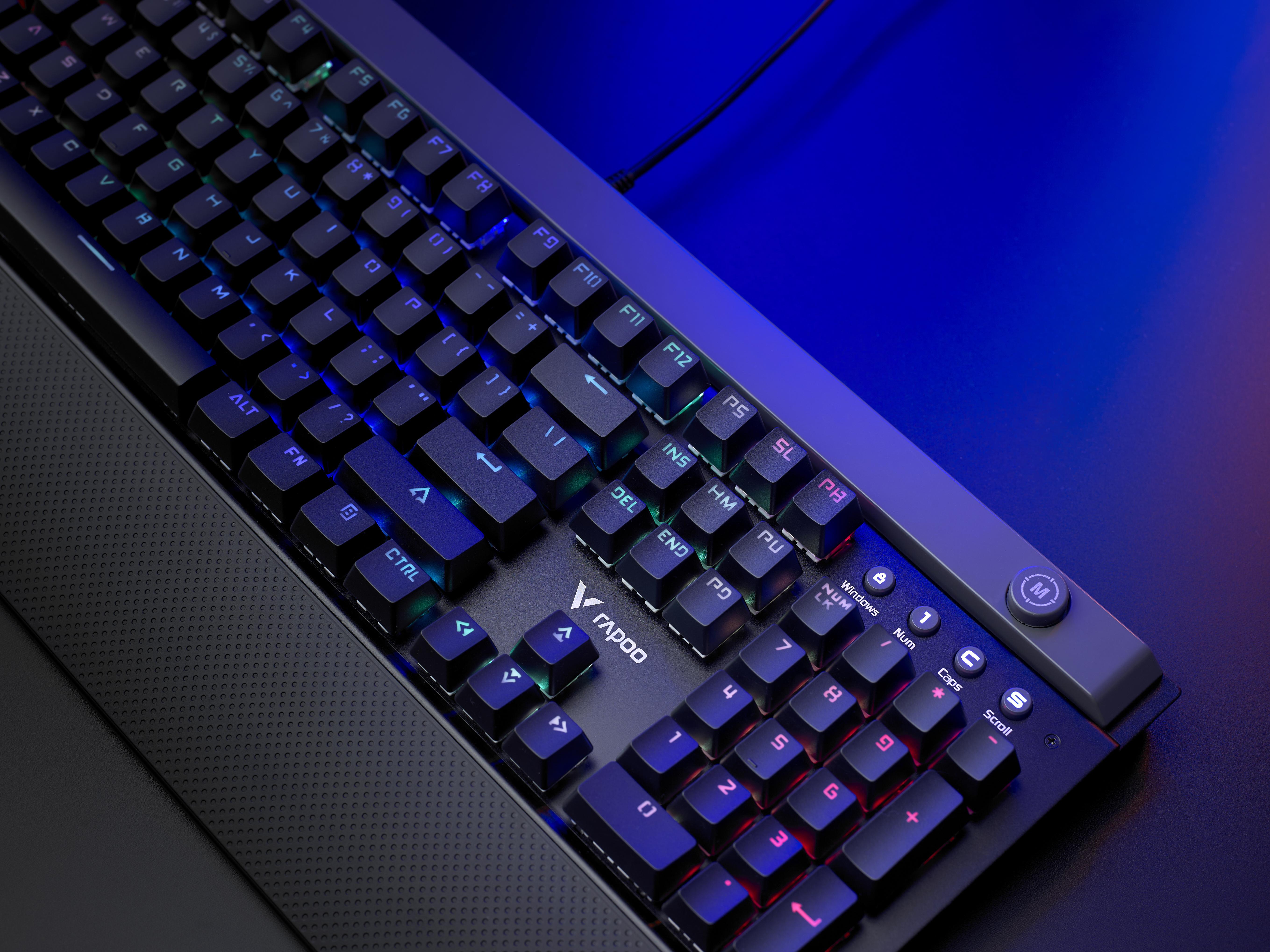 5个独立g键和12种灯效模式雷柏v820幻彩背光游戏机械键盘金属先锋